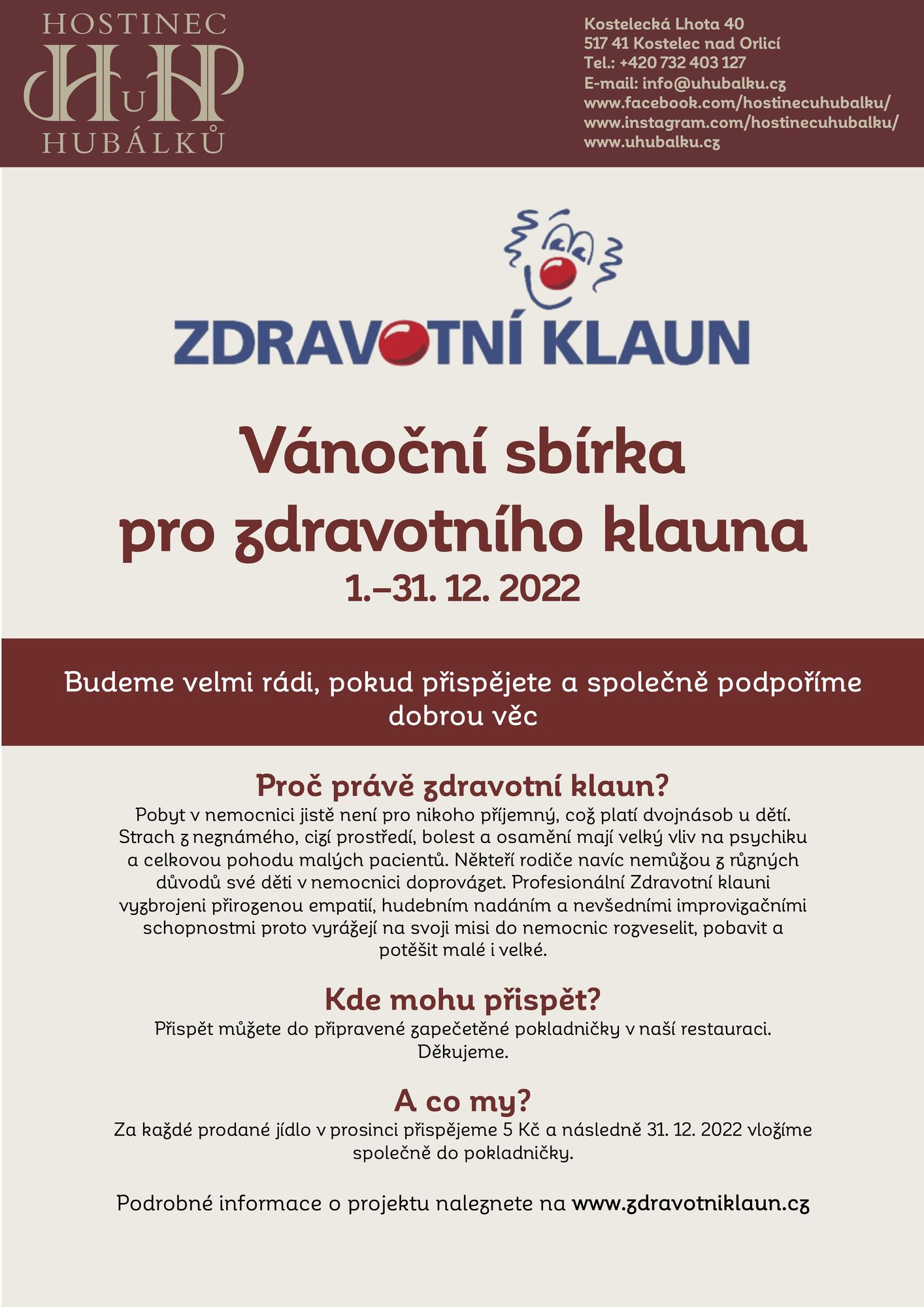 Vánoční sbírka pro zdravotního klauna 1.–31. 12. 2022