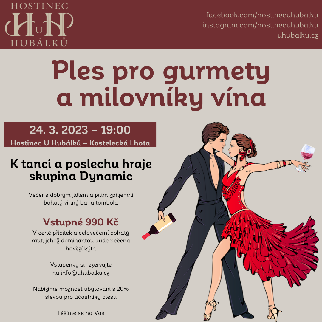 Ples pro gurmety a milovníky vína – 24. 3. 2023 od 19:00
