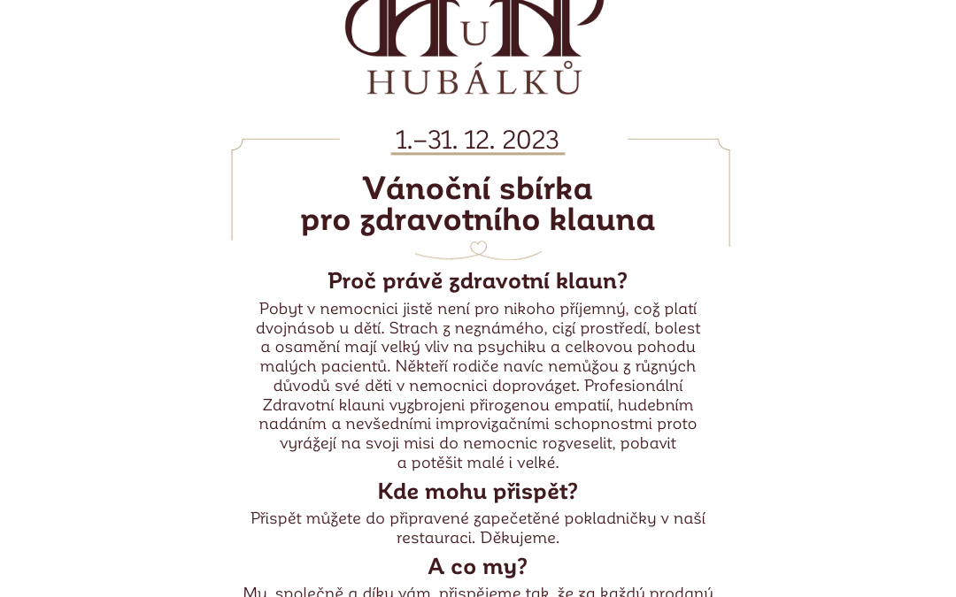 Vánoční sbírka pro zdravotního klauna 1.–31. 12. 2023