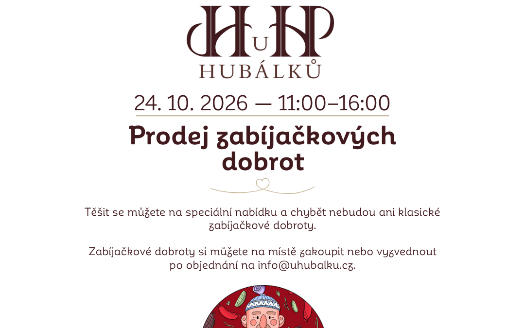 Vepřové hody u nás nebo na doma 24. 10. 2026 — 11:00–16:00